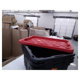 27 Gal. Tough Storage Tote in Black with Red Lid; 3 TOTES 1 LID