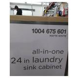 Glacier Bay All-in-One 24.125 in. x 21.375 in. x 35 in. Stainless Steel Laundry Sink with Faucet and White Storage Cabinet