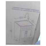 Glacier Bay All-in-One 24.125 in. x 21.375 in. x 35 in. Stainless Steel Laundry Sink with Faucet and White Storage Cabinet