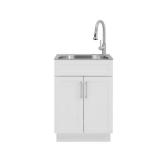 Glacier Bay All-in-One 24.125 in. x 21.375 in. x 35 in. Stainless Steel Laundry Sink with Faucet and White Storage Cabinet