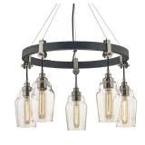 Fifth and Main Lighting Dublin 5-Light Old Silver and Brushed Nickel Pendant with Vintage Bulbs