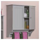RiverRidge Home Ashland Bath 2-Door Wall Mounted Cabinet with Towel Bar, Gray