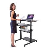 Standing Desk Height Adjustable Office Workstation Desk with Wheels (Black)