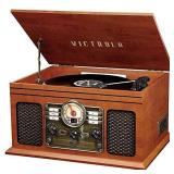Victrola Nostalgic 6-in-1 Bluetooth Record Player & Multimedia Center with Built-in Speakers - 3-Speed Turntable, CD & Cassette Player, FM Radio | Wireless Music Streaming | Mahogany