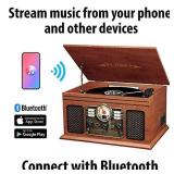 Victrola Nostalgic 6-in-1 Bluetooth Record Player & Multimedia Center with Built-in Speakers - 3-Speed Turntable, CD & Cassette Player, FM Radio | Wireless Music Streaming | Mahogany