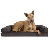 FurHaven Pet Dog Bed Orthopedic Faux Fleece & Chenille Sofa-Style Couch Pet Bed for Dogs & Cats, Coffee, Large