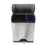 simplehuman 46-Liter Brushed Stainless Steel Dual Recycler Step Trash Can, Has A Dent On The Side