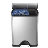simplehuman 46-Liter Brushed Stainless Steel Dual Recycler Step Trash Can, Has A Dent On The Side