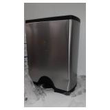 simplehuman 46-Liter Brushed Stainless Steel Dual Recycler Step Trash Can, Has A Dent On The Side