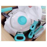Soft Grip 16pc Ceramic Non-stick Cookware Set, Turquoise USED