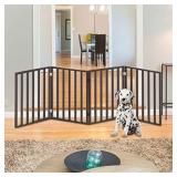 PETMAKER Wooden Pet Gate- Foldable 4-Panel Indoor Barrier Fence, Freestanding & Lightweight Design for Dogs, Puppies, Pets- 72 X24 (Brown Stain)