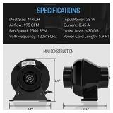 iPower 4 Inch 195 CFM Inline Fan Circulation Vent Blower, Air Carbon Filter and 8 Feet Flexible Ducting for Grow Tent Ventilation, Exhaust, 4" Fan & Filter, HVAC Heating Cooling