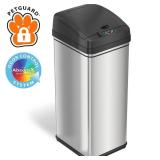iTouchless - 13 Gallon Touchless Sensor Trash Can with Pet-Proof Lid and AbsorbX Odor Control, Stainless Steel Automatic Kitchen Bin - Silver
