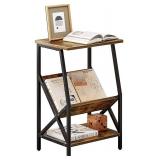 Petiture Side Table End Table,Record Player Stand with Storage Shelf for Living Room Bedroom Sofa Industiral Style Rustic Brown
