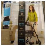 Medline Steel Rollator Walker, Folding Rolling Walker, 6" Wheels, 350lb Weight Capacity, Burgundy Red Frame