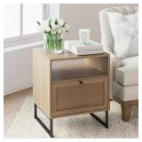 Nathan James Mina Natural Oak Wood Black Accent with Storage Living Room End Table or Bedroom Nightstand
