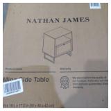Nathan James Mina Natural Oak Wood Black Accent with Storage Living Room End Table or Bedroom Nightstand