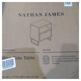 Nathan James Mina Natural Oak Wood Black Accent with Storage Living Room End Table or Bedroom Nightstand
