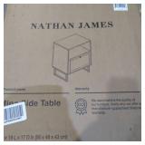 Nathan James Mina Natural Oak Wood Black Accent with Storage Living Room End Table or Bedroom Nightstand