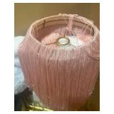 GOLD FLOOR LAMP WITH PINK FRINGE LAMP SHADE