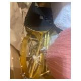 GOLD FLOOR LAMP WITH PINK FRINGE LAMP SHADE