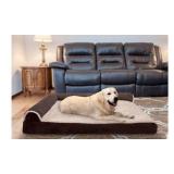 FurHaven Pet Dog Bed Deluxe Orthopedic Faux Fur & Suede L-Shaped Chaise Couch Pet Bed for Dogs & Cats, Stone Gray, Jumbo