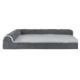 FurHaven Pet Dog Bed Deluxe Orthopedic Faux Fur & Suede L-Shaped Chaise Couch Pet Bed for Dogs & Cats, Stone Gray, Jumbo