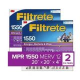 Filtrete 20x20x4, AC Furnace Air Filter, MPR 1550 DP, Healthy Living Ultra Allergen Deep Pleat, 2-Pack (exact dimensions 19.88 x 19.88 x 4.2) 20 x 20 x 4