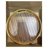 RATTAN DECORATIVE TRAY WITH NATURAL WOOD