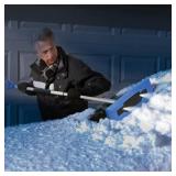 Snow Joe SJBLZD-LED 4-In-1 Telescoping Snow Broom + Ice Scraper 18-Inch Foam Head Headlights (Blue)