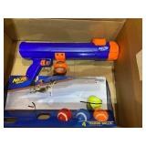 GIFT SET: 20in Blaster & 4 Tennis Balls - Blue/Orange/Gray, and Blue, Green, Orange and Red