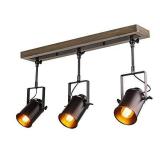LNC Adjustable Track Lighting Fixture Farmhouse 3 Heads Ceiling Spotlight for Kitchen, Dining & Living Room, Foyer and Cloakroom, Wall, Wood & Black