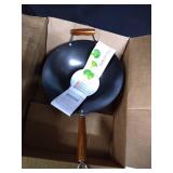 Kenmore Hammond 14" Flat Bottom Carbon Steel Wok with Wooden Handles