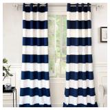 Driftaway Mia Stripe Room Darkening Grommet Unlined Window Curtains, Set Of Two Panels, Each 52"X96" (Navy)