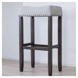 Nathan James Hylie Nailhead Wood Pub-Height Counter Bar Stool 29" Gray Fabric Cushion Dark Brown Finish