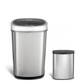 Nine Stars 13.2 Gal / 50L + 2.1 Gal / 8L Motion Sensor Trash Can Combo, Fingerprint-Resistant Stainless Steel