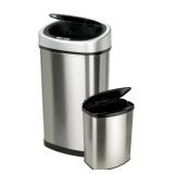 Nine Stars 13.2 Gal / 50L + 2.1 Gal / 8L Motion Sensor Trash Can Combo, Fingerprint-Resistant Stainless Steel