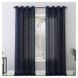 No. 918 Sheer Voile Grommet Curtain Panel Pair 63" L x 59" W Navy