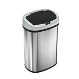 iTouchless - 13 Gallon Touchless Sensor Trash Can with AbsorbX Odor Control System, Stainless Steel Oval Shape Kitchen Bin - Silver