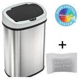 iTouchless - 13 Gallon Touchless Sensor Trash Can with AbsorbX Odor Control System, Stainless Steel Oval Shape Kitchen Bin - Silver