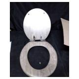 Home+Solutions Round Distressed Wood Decorative Toilet Seat, Gray