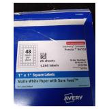 Avery 1x1" Square Labels 1200 Labels 25 Sheets