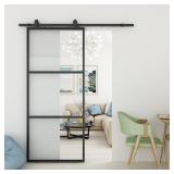 Metal Frame Frosted Tempered Glass Hardware Track Kit 36x84"- Retail: $369.00