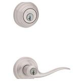 Kwikset 991 Tustin Keyed Door Lever and Sgl Cyl Deadbolt Combo Pack in Satin Nickel