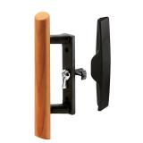 Prime-Line Products C 1095 3-1/2 in. Black Diecast Sliding Glass Door Handle with Wooden Pull, Acorn