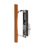 Sliding Glass Door Handle Set, 6-5/8 in., Diecast and Wood, Hook Style, Flush Mount, Keyed