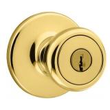 Kwikset Tylo Keyed Entry Door Knob in Polished Brass