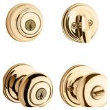 Kwikset 991 Juno Keyed Door Knob and Sgl Cyl Deadbolt Combo Pack in Polished Brass