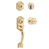 Kwikset 95530-017 Polished Brass Montara Two-Point Locking Single Cylinder Handleset With Juno Knob