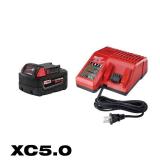 Milwaukee 48-59-1850 - M18 Redlithium XC 18V 5.0Ah Li-Ion Battery and Wall Battery Charger